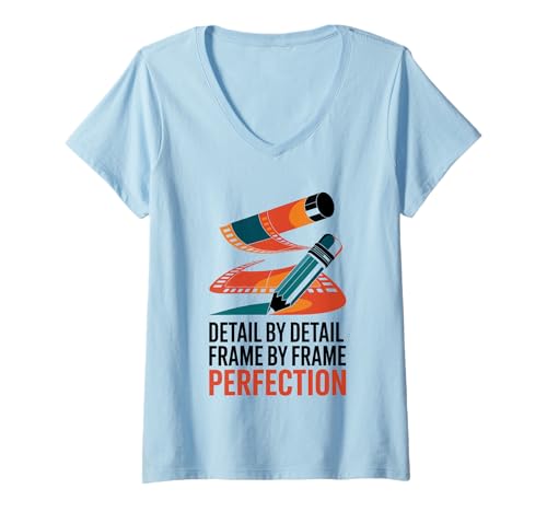 Damen Detail nach Detail Frame By Frame Perfection Animation Animate T-Shirt mit V-Ausschnitt Damen Detail nach Detail Frame By Frame Perfection Animation Animate T-Shirt mit V-Ausschnitt von Sketching Animation Gifts For Drawing Animators