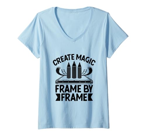 Damen Erstellen Sie Magic Frame by Frame Animation Zeichnen Sketch Animate T-Shirt mit V-Ausschnitt Damen Erstellen Sie Magic Frame by Frame Animation Zeichnen Sketch Animate T-Shirt mit V-Ausschnitt von Sketching Animation Gifts For Drawing Animators