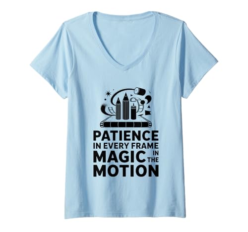 Damen Geduld in jedem Rahmen Magic In The Motion Animation Draw T-Shirt mit V-Ausschnitt Damen Geduld in jedem Rahmen Magic In The Motion Animation Draw T-Shirt mit V-Ausschnitt von Sketching Animation Gifts For Drawing Animators