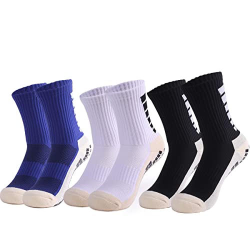 Skexiod Fußballsocken Herren Damen 3 Paar SportSocken Stoppersocken Elastische Atmungsaktiv Sneaker Socken für Fußball,Tennis,Yoga,Basketball,Wandern,Marathons,OutdoorSport von Skexiod