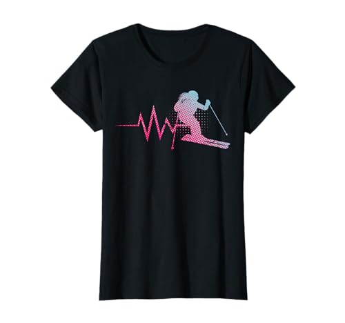 Skilfahrerin Herzschlag Ski Mädchen Frauen Skihelm Skifahren T-Shirt von Ski Fahren Wintersport Skiurlaub Skipiste Damen