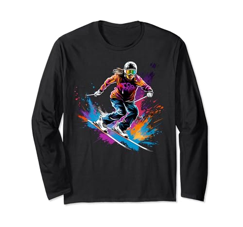 Bunte Skipullover Mädchen auf Damen Skispringen Langarmshirt von Ski Jumping Women Ski jumper Girl