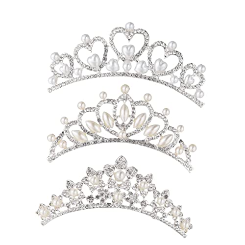 3-teiliges Tiara-Zubehör, Brautkamm, Brauthaar-förmige Perlen, Party-Kristall-Clips für Perlen-Kopfbedeckung, Hochzeit, Geburtstag, süßer Einsatzteil, Prinzessinnen-Kopfschmuck, Strass-Krone von SkiNfd