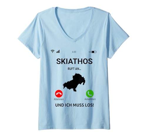 Damen Skiathos Ruft An Griechenland Insel Urlaub Reise T-Shirt mit V-Ausschnitt von Skiathos Urlaub Bekleidung & Geschenkideen