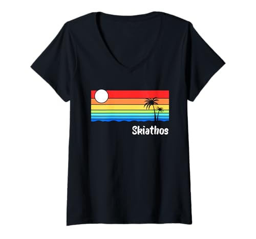 Damen Skiathos Sunrise Design Griechenland Insel Urlaub Reise T-Shirt mit V-Ausschnitt Damen Skiathos Sunrise Design Griechenland Insel Urlaub Reise T-Shirt mit V-Ausschnitt von Skiathos Urlaub Bekleidung & Geschenkideen