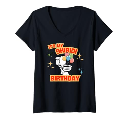 Damen Lustiges Geburtstagsshirt - Skibidi Birthday Rizz - Brain Rot T-Shirt mit V-Ausschnitt Damen Lustiges Geburtstagsshirt - Skibidi Birthday Rizz - Brain Rot T-Shirt mit V-Ausschnitt von Skibidi Birthday Shirt Gen Alpha Birthday Funny