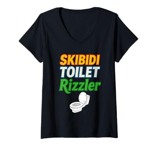 Damen Skibidi Toiletten-Rizzler Meme Kids Teens Gamers T-Shirt mit V-Ausschnitt Damen Skibidi Toiletten-Rizzler Meme Kids Teens Gamers T-Shirt mit V-Ausschnitt von Skibidi Toilet Giga Core Collective