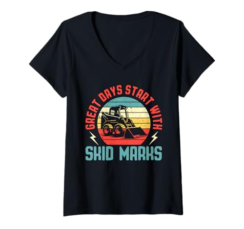 Damen Kompaktlader-Design im Retro-Look T-Shirt mit V-Ausschnitt Damen Kompaktlader-Design im Retro-Look T-Shirt mit V-Ausschnitt von Skid Loader Apparel Co.