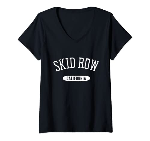 Damen Skid Row Shirt Klassischer Stil Skid Row California CA T-Shirt mit V-Ausschnitt von Skid Row CA Classic Style Shirt