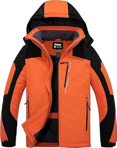 Skieer Herren Wasserdicht Winterjacke Outdoor Berg Skijacke Warmer Fleecemantel Winddichte Snowboardmantel Windjacke mit Kapuze Orange M von Skieer