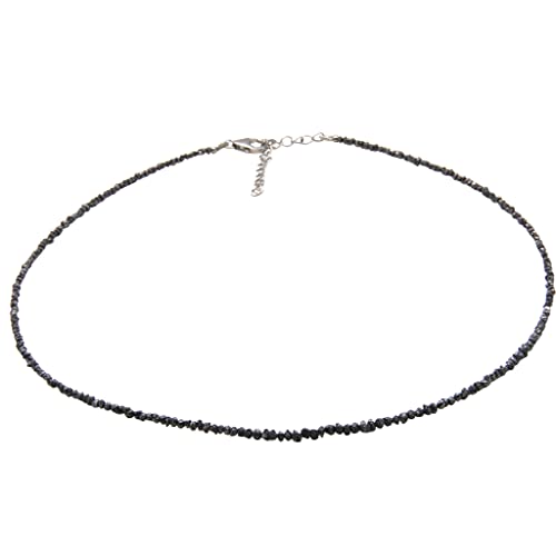 Diamantenkette aus schwarz grauen Rohdiamanten mit Verschluss und Verlängerungskettchen aus Silber - Goldschmiedequalität von Skielka Designschmuck