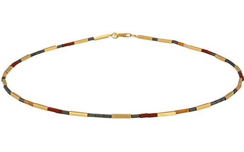 Edelstein Kette - Goldschmiedearbeit made in Germany - mit Karneol/Stab Koralle/Hämatit (Sterling Silber 925 hochwertig vergoldet) - Damenkette mit Wert Expertise von Skielka Designschmuck