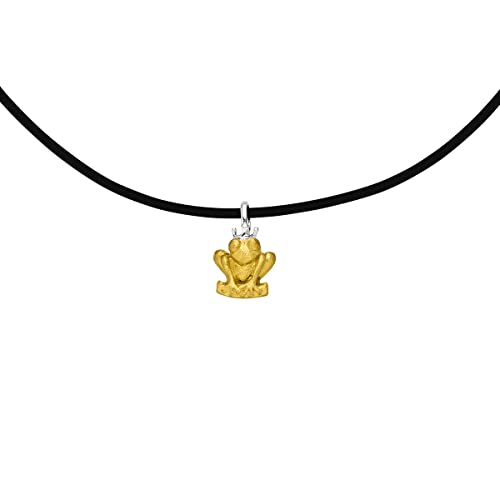 König Frosch Anhänger Goldschmiedearbeit (Sterling Silber 925) komplett mit verstellbarem Kautschuk Collier von Skielka Designschmuck