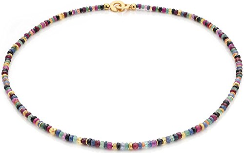 Saphir-Collier hochwertige Goldschmiedearbeit "Multicolor" (Sterlingsilber 925, vergoldet) Safir Kette mit Wertexpertise, Edelsteinkette, Damenkette, Damencollier von Skielka Designschmuck