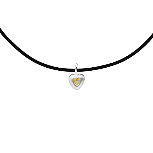 Silber Anhänger Herz Goldschmiedearbeit (Sterling Silber 925) mit Kautschuk Collier inklusive Verlängerungs-Kettchen Damen Herren Kinder von Skielka Designschmuck