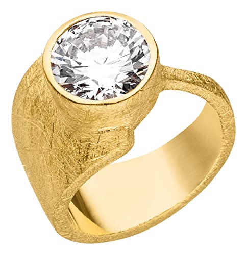 Zirkonia Ring Silber Goldschmiedearbeit (Sterlingsilber 925) - vergoldeter Silberring mit Zirkonia 10 mm - Zirkoniaring von Skielka Designschmuck