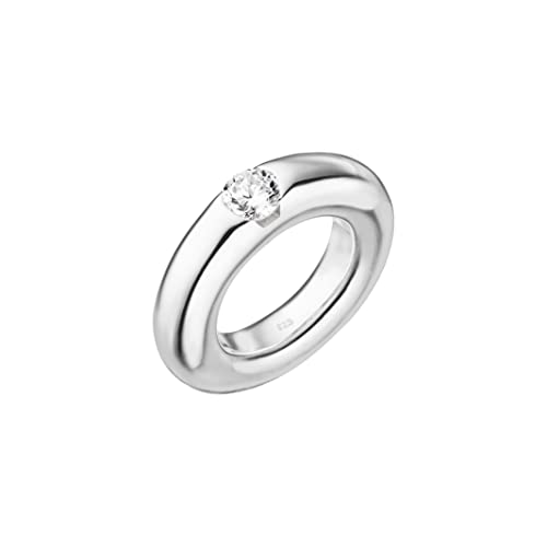 massiver Silber Ring - hochwertige Goldschmiedearbeit aus Deutschland mit Zirkonia Stein im Brillantschliff (Sterling Silber 925) schwerer Silberring 7 mm - Rundbandring - Damenring - Beisteck Ring von Skielka Designschmuck