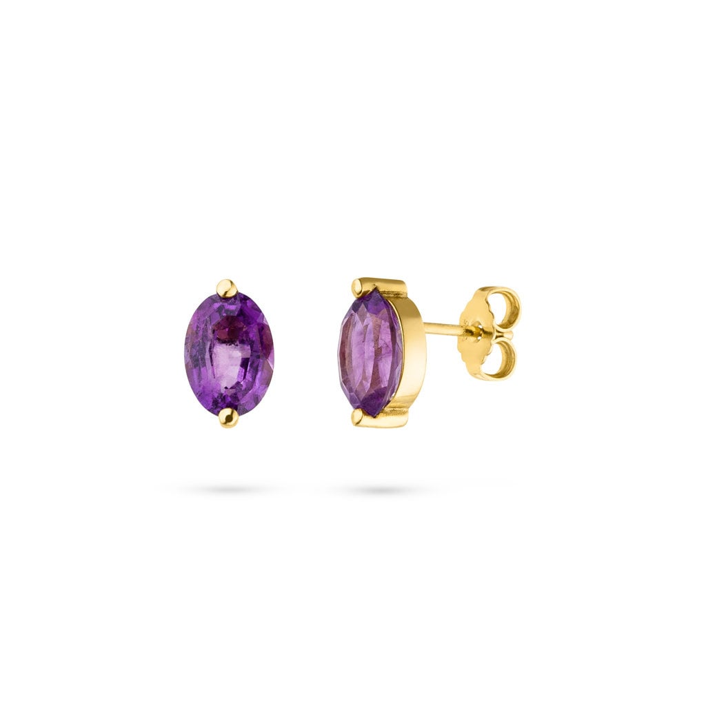 Amethyst Gold Ohrstecker | Gelbgold 585 Hochwertige Goldschmiedearbeit Aus Deutschland von SkielkaDesignschmuck