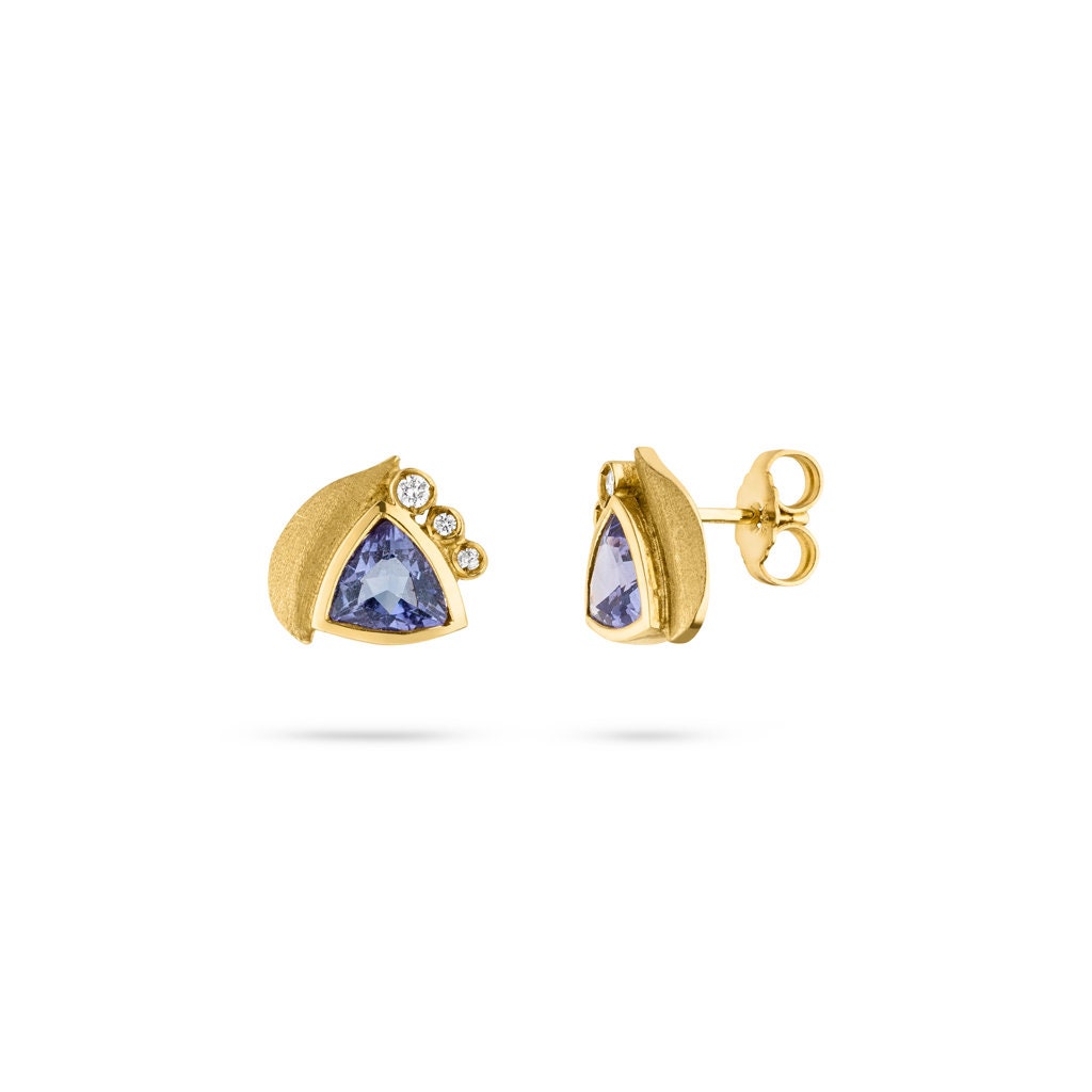 Tansanit Gold Ohrstecker 1, 92 Ct. Mit Diamanten 0, 08 | Gelbgold 585 Hochwertige Goldschmiedearbeit Aus Deutschland von SkielkaDesignschmuck