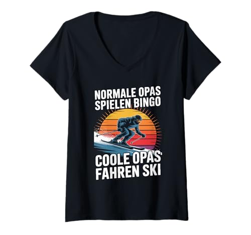 Damen Normale Opas Spielen Bingo Coole Opas Fahren Ski T-Shirt mit V-Ausschnitt Damen Normale Opas Spielen Bingo Coole Opas Fahren Ski T-Shirt mit V-Ausschnitt von Skifahren Spaß Großväter Abenteuer