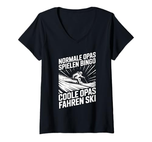Damen Normale Opas Spielen Bingo Coole Opas Fahren Ski T-Shirt mit V-Ausschnitt Damen Normale Opas Spielen Bingo Coole Opas Fahren Ski T-Shirt mit V-Ausschnitt von Skifahren Spaß Großväter Abenteuer