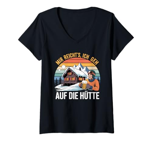 Damen Skifahren Hütte Ski Fahren Apres Ski Wintersport T-Shirt mit V-Ausschnitt von Skifahrer Apres Ski Wintersport Skiurlaub