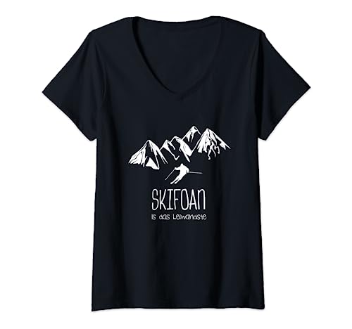 Damen Skifoan Skifahrer Skifahren Mundart T-Shirt T-Shirt mit V-Ausschnitt von Skifoan Is das Leiwandste Berge Skifahrer T-Shirt
