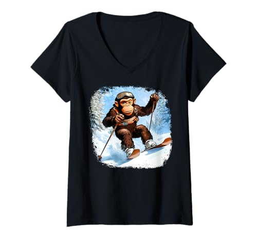 Damen Affen Skifahrer/Ski AFFE T-Shirt mit V-Ausschnitt Damen Affen Skifahrer/Ski AFFE T-Shirt mit V-Ausschnitt von Skiing Animals