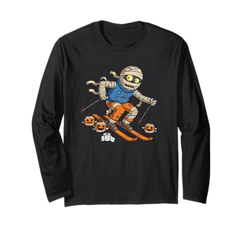 Lustiges Skifahren Ski Mama Kürbis Halloween Kinder Herren Damen Langarmshirt von Skiing Lovers Cute Halloween Outfits for Boy Girl