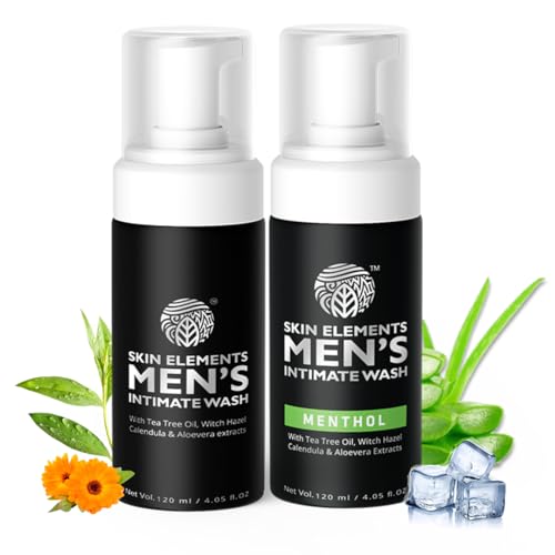 Skin Elements Intimate Wash for Men Combo | Teebaumöl & Menthol | pH-ausgewogenes schäumendes Hygiene-Waschmittel | verhindert Juckreiz, Reizungen und schlechten Geruch | 120 ml | 2 Stück von Skin Elements