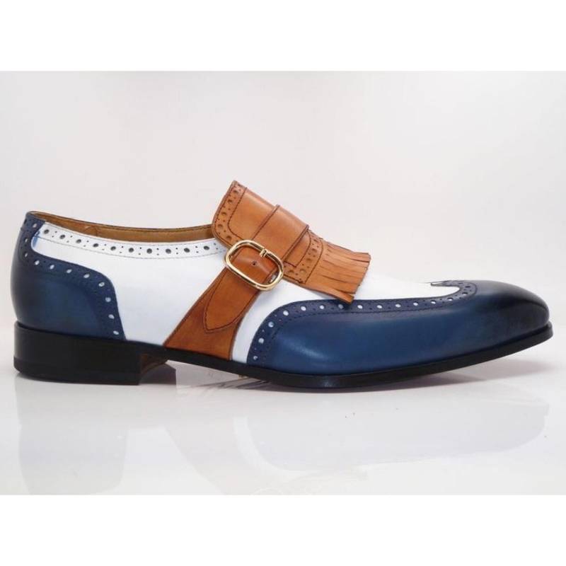 Handgefertigte Multi-Color Leder Oxford Schuh Schnallen-Flügelspitze von SkinCraftClub