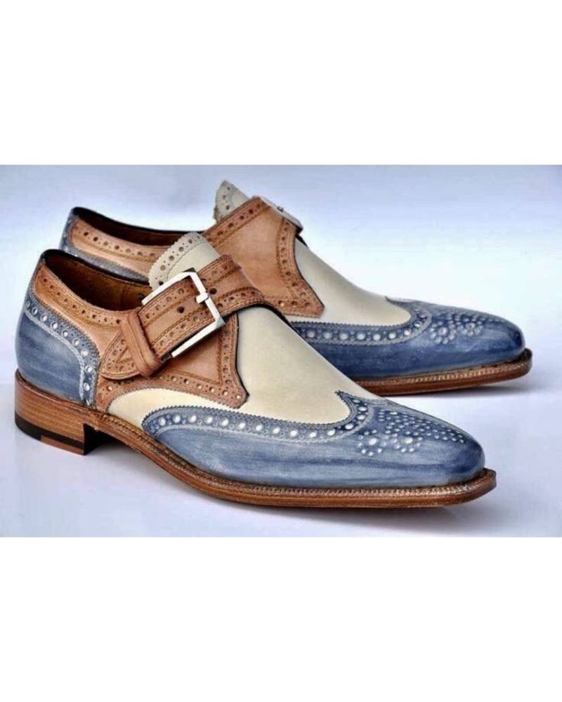 Handgemachte Wingtip Oxford Lederschuh Multi-Color Schnallen-Design von SkinCraftClub