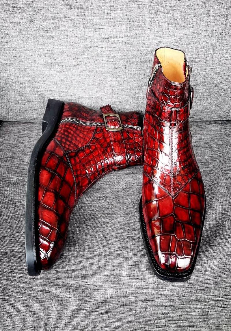 Handgefertigte Schnürstiefel Aus Rotem Leder Herrenmode Nach Maß von SkinCraftStoreArt