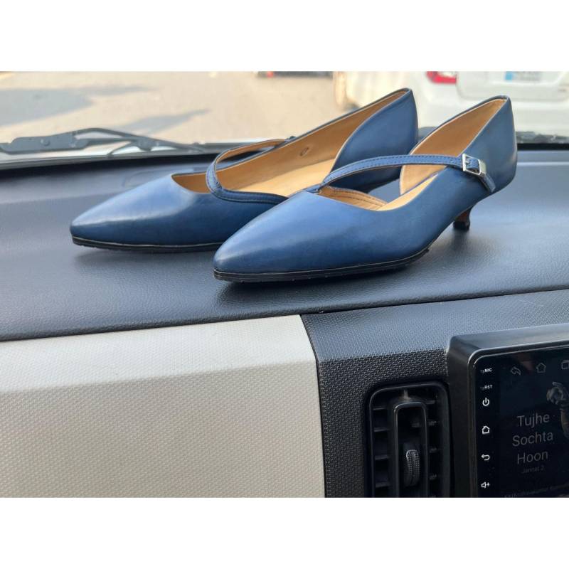 Handgefertigte Blaue Leder Absatz Schuhe Maßgeschneiderte Vintage Sandalen von SkinCraftStoreArt