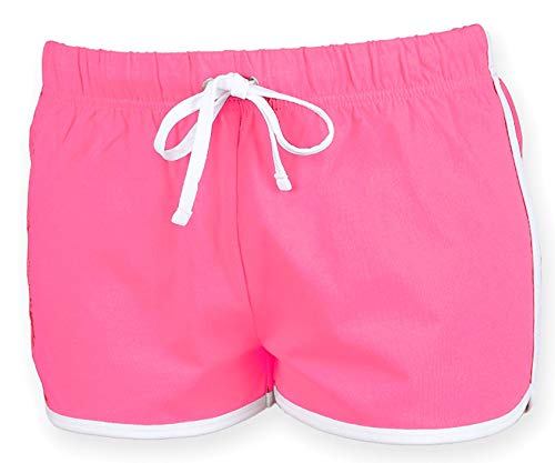 Skinni Fit Damen-Trainingshose, Retro, Fitness-Shorts Gr. S, Rosa / Weiß von Skinni Fit