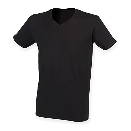 SkinniFit Herren Stretch T-Shirt mit V-Ausschnitt, SF122 Gr. Größe L, schwarz von Skinni Fit