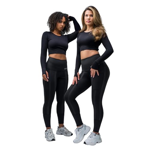 Skinnify Resistance Bands Sport Leggings für Damen | 6 Integrierte Resistance Bänder | High Waist | Leichte Kompression | Geeignet für den Alltag, Gym, and Yoga | Schwarz | L von Skinnify