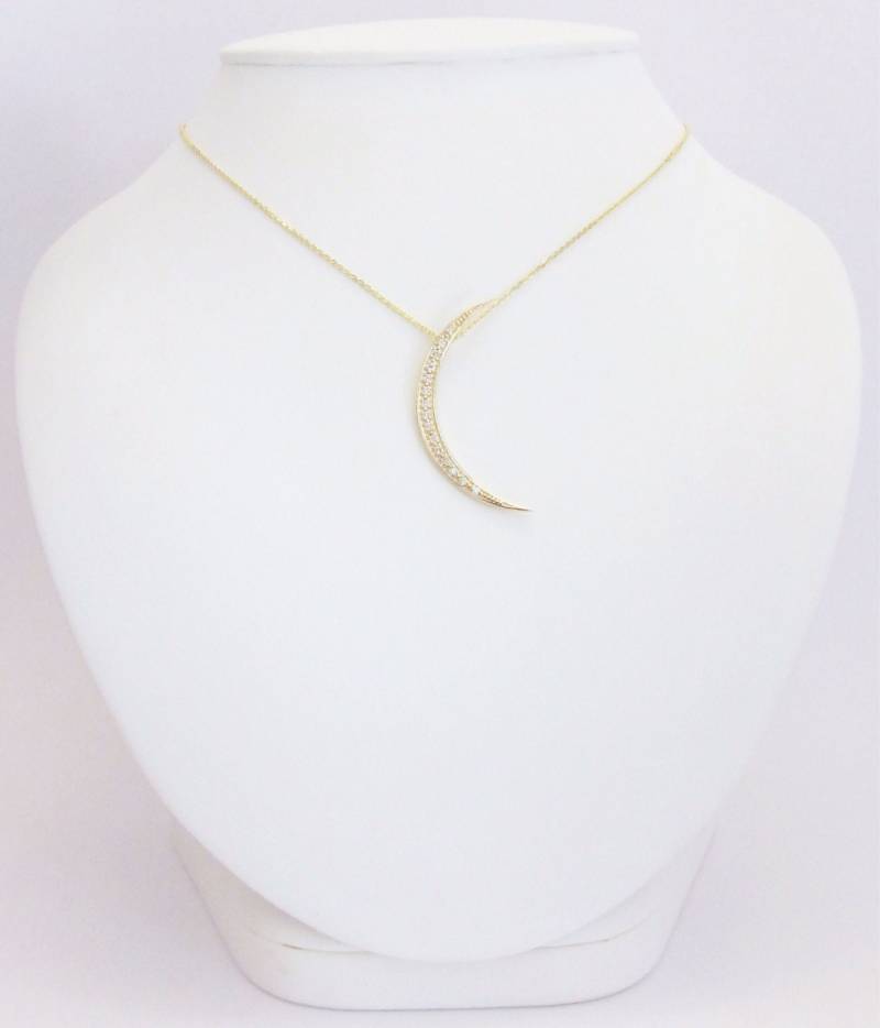 Diamant Halbmond Halskette // 585 Gelb-, Weiss - Oder Roségold Natürliche Diamanten von SkinnyBling