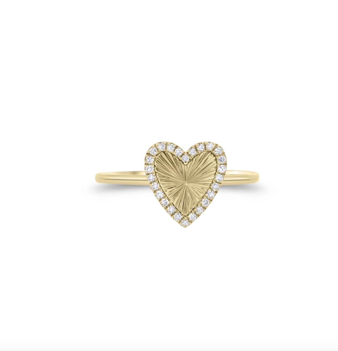 Diamant & Gerippte 14K Gold Herz Ring 14K Zierliche Ring, Stapeln Modering, Feiner Schmuck Von Skinnybling Diamant & Gerippte 14K Gold Herz Ring 14K Zierliche Ring, Stapeln Modering, Feiner Schmuck Von Skinnybling von SkinnyBling