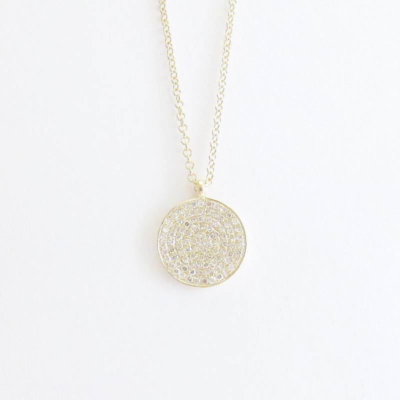Pave Diamant Plättchen-Halskette - Medium 14K Gold Pave Diamant Plättchen-Halskette - Medium 14K Gold von SkinnyBling