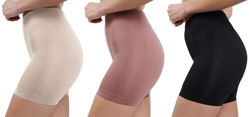 Skinnygirl Damen Mid-Length Seamless Slip Shorts, Multipack, Sable Rose/Ondine Blush/Black, Large von Skinnygirl