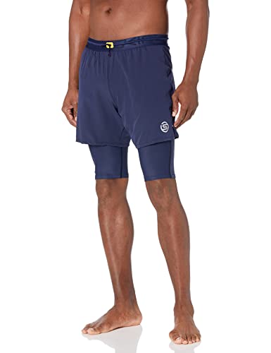 Skins Herren Series-3 Compression Superpose Hybrid 2-in-1 1/2 Strumpfhosen-Shorts Kompressionshose, Marineblau, Mittel von Skins