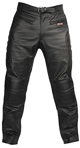 Skintan Herren Echtes Leder Motorradhose mit CE Protektoren Schwarz W36 L31 Größe XL von Skintan