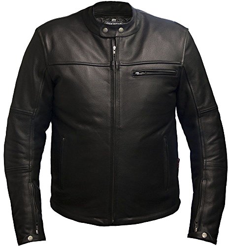 Skintan Herren Hydra leder gepanzerte Motorradjacke Lederjacke. Größe L (42 Zoll). Schwarz von Skintan