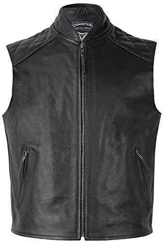 Skintan Herren Motorrad Lederweste Bikerweste Klassisches Leder Cut-Off Weste Schwarz (S Small) - RANGER von Skintan
