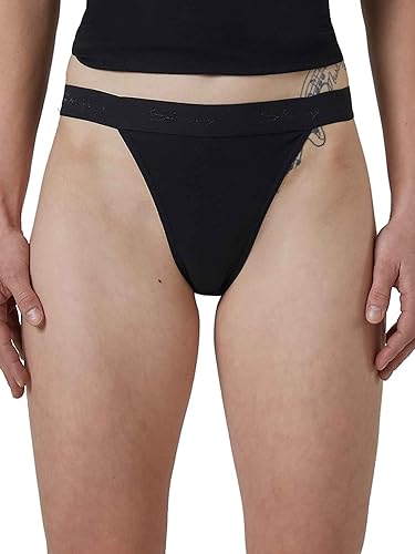 Damen Tanga 2er Pack Cotton Rib black 44 von Skiny
