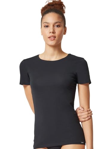 Skiny Damen Shirt - T-Shirt, Baumwolle, Rundhalsausschnitt, Kurzarm, einfarbig Schwarz 36 von Skiny