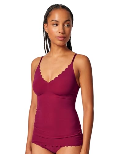 SKINY Damen Spaghetti-Shirt - Top, V-Ausschnitt, Pads, Micro Lovers, Mikrofaser Rot (Beet Red) L von Skiny