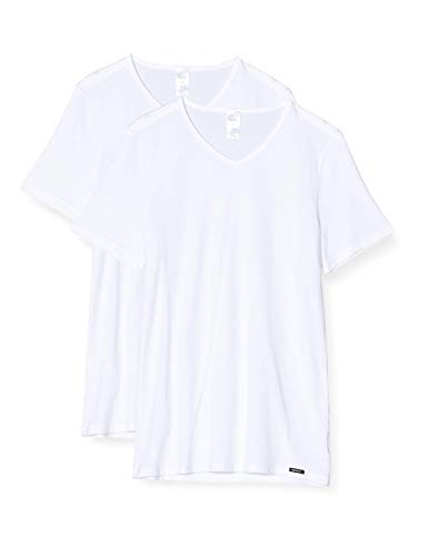 Skiny Herren Collection V-Shirt Kurzarm 2er Pack Unterhemd, Weiß (White 0500), Large (Herstellergröße: L) von Skiny
