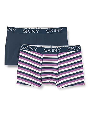 Skiny Herren Pant 2er Pack Cotton Multipack Retroshorts, Violet Stripes Selection, L von Skiny